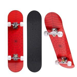 Skateboard for Beginners, Standard Complete Skateboard 31 Inch Double Kick Concave Deck with 7 Layer Maple Wood, Smooth Wheels & Bearings (Red)