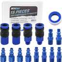 15 Pieces Air Compressor Hose Fitting Kit, 1/4" Universal Air Coupler and Industrial Air Plug Kit Quick Connect Air Fittings with Storage Case (Blue)