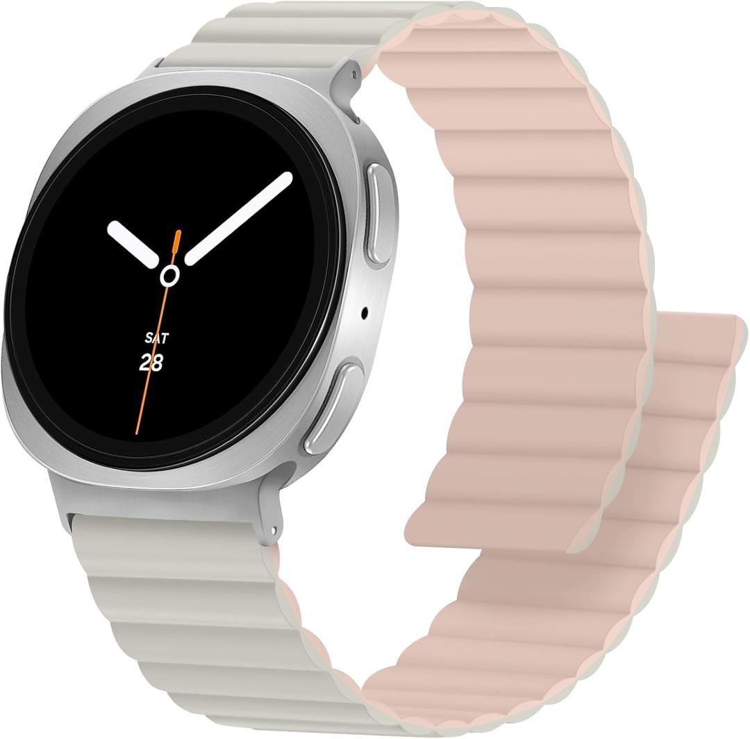 Anlinser Magnetic Bands Compatible with Samsung Galaxy Watch 8 Band 44mm 40mm, Galaxy Watch 8 Classic 46mm, Waterproof Sport Strap for Women Men, Starlight/Pink