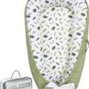 Aila+Aiden Baby Lounger | Organic Cotton Infant Lounger | Reversible, Adjustable & Portable Floor Lounger |Supervised Use | Soft, Breathable, Washable Cover - Star Collection (Sage Leaf)