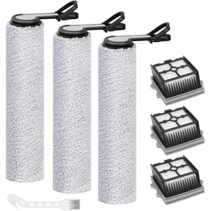 Roller Brush and Filters Replacement Parts for Tineco Floor One Stretch S6/S7 Stretch Ultra/Switch S6 Cordless Wet Dry Vacuum Cleaner- 3 Roller Brushes + 3 HEPA Filters + 1 Cleaning Brush