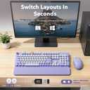 Wireless Keyboard and Mouse Combo, Cute Round Keycaps, Full-Size Retro Typewriter Keyboard with Detachable Wrist Rest, 2.4GHz Cordless Connection for Mac/Windows/PC/Laptop (Purple)
