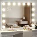 22.8 x 18.2 Vanity Makeup Mirror with Lights, 10X Magnification,Large Hollywood Lighted Vanity Mirror with 15 Dimmable LED Bulbs, USB Charger Port, Tabletop or Wall-Mounted White