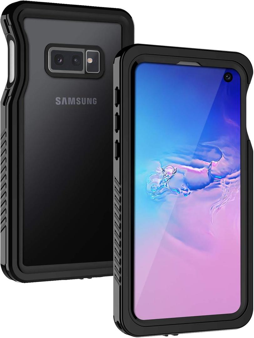 Lanhiem for Samsung Galaxy S10e Case, IP68 Waterproof Dustproof Case with Built-in Screen Protector, Heavy Duty Full Body Protective Clear Back Phone Cover for Galaxy S10e, Black