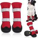 Dog Boots with Fleece Lining, Waterproof Dog Shoes for Medium and Large Dogs - Reflective, Non Slip, 2PCS Outdoor Snow Dogs Boots & Paw Protectors for Winter (Red, 6)