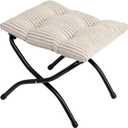 HollyHOME 15"(H) Folding Footrest Stool, Upholstered Small Foldable Ottoman, Accent Padded Sofa Foot Stool for Lazy Chair, Metal Frame Portable Foot Rest Ottoman for Living Room, Bedroom, Beige Stripe