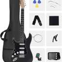 RVONE RST-150 39-Inch Left-Handed Electric Guitar Kit, HSS, Amp, Black