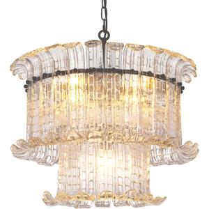 TOCHIC Modern Chandelier Black, Murano Glass Mid Century Pendant Light, 20.8 inches