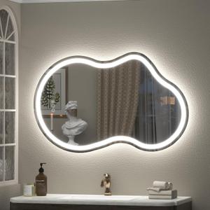 24x36 Inch Asymmetrical LED Bathroom Mirror, Irregular Cloud LED Lighted Vanity Mirror with Lights for Wall, Anti-Fog, Dimmable, 3 Colors, Memory (Horizontal/Vertical)