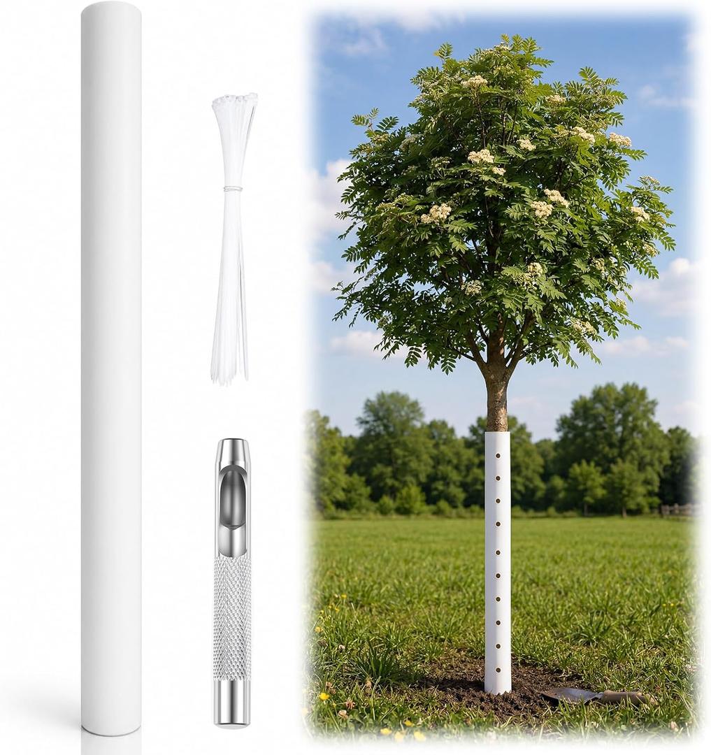 2 x 47" H Tree Trunk Protector Roll, Cut-to-Size Guard for Young Saplings, Custom Sleeve with Ventilation Holes, Punch Tool & Zip Ties, Deer Rabbit Protection for Orchard, Garden and Landscaping 2 pack