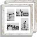 12x12 Picture Frame Set of 2, Distressed White Wood Frame with Glass Collage Frame, Display Pictures 4-4x6 With Mat or 12 x 12 Without Mat, Photo Frames Collage for Wall Hanging or Tabletop