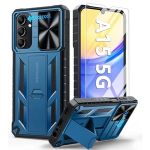 FNTCASE for Samsung Galaxy A15-5G Case: Protective Shockproof Rugged Military Grade Drop Protection A15 Cell Phone Mobile Cover with Kickstand | TPU Matte Textured Tough Hybrid Hard Cases - Blue