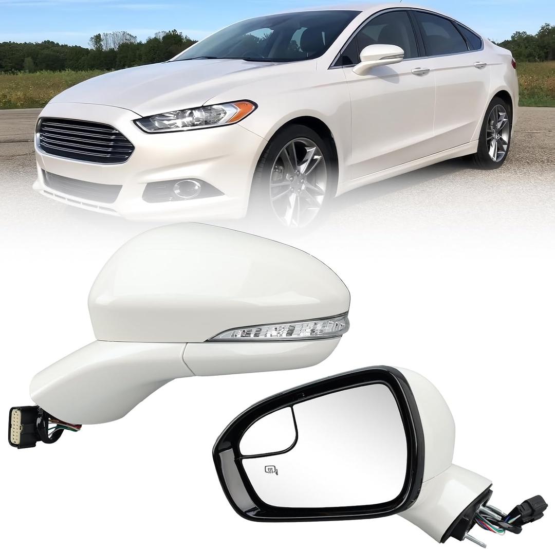 Driver Side Mirror Compatible with Ford Fusion 2016-2022 Power Heated, with Turn Signal, Puddle Light, Blind Spot, Manual Folding, Mirrors Replace # FS73-17683 7 Pins (Left Pearly White)