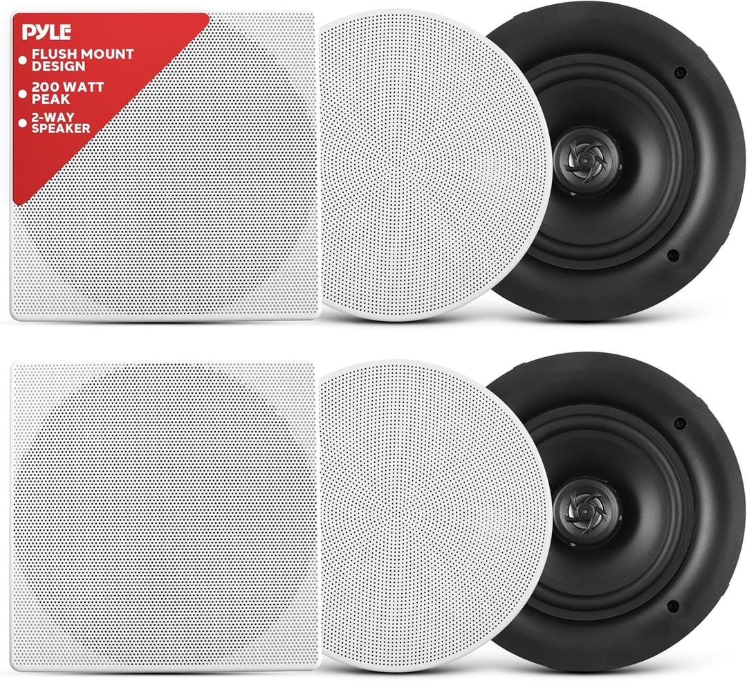 Pyle 6.5" 2-Way Ceiling Speaker  In-Wall/In-Ceiling Woofer System with Polymer Tweeter, Flush Mount Design, 200W Peak Power, 60Hz-20kHz Frequency Response  Pair  PDIC66