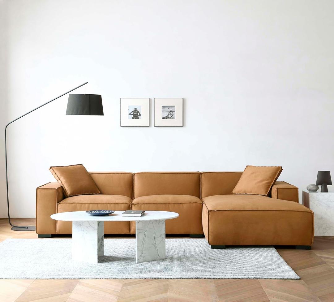 Acanva Modern L-Shaped Deep Sectional Sofa Furniture Set for Living Room Lounge, Amber Brown