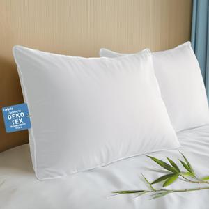 Hypoallergenic Bamboo Viscose Shell, Soft Standard/Queen Size Bed Pillows Set of 2 with Down Alternative Filling, Oeko-Tex Certified, Luxury Hotel Quality for Stomach, Back and Side Sleepers