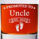 Promoted To Uncle Est 2025 Whiskey Glass 11oz Old Fashioned Bourbon Rocks Glass Pregnancy Announcement Gift for Brother, Future Uncle Gift, Baby Reveal Idea