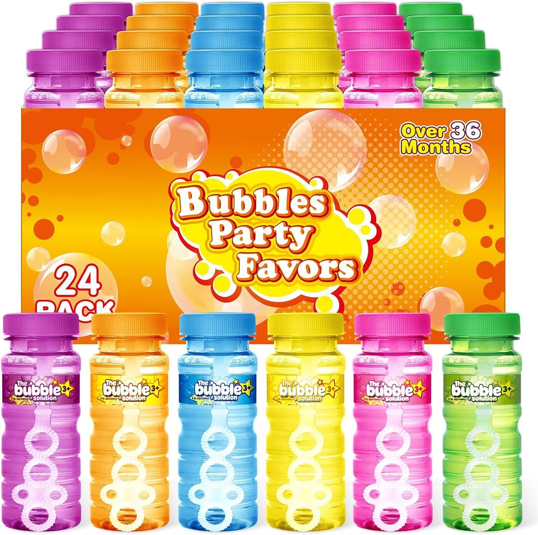 OCHIDO 24 Pcs Bubble Bottles with Wand, Bubbles for Kids Summer Outdoor & Indoor Activity, Bubbles Party Favors for Birthday Party Supplies, Summer Toys Gift, 4oz Bubbles Solution in 6 Colors