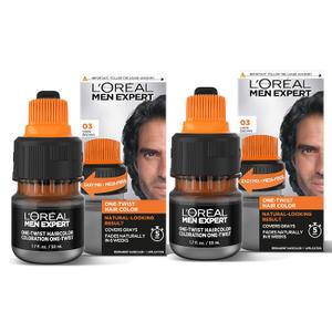 LOreal Paris Men Expert One Twist Mess Free Permanent Hair Color, Mens Hair Dye to Cover Grays, Easy Mix Ammonia Free Application, Dark Brown 03, 2 Application Kit (1.7 Fl Oz (Pack of 2))