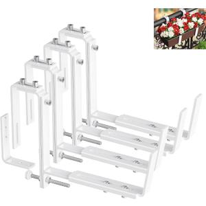 Y&M Adjustable Window Box Brackets for Planter Box, Heavy Duty Wall Mounted Hooks Hangers for Flower Baskets Holder Durable, Hanging Brackets for Fence Patio Garden Balcony(4 Packs)