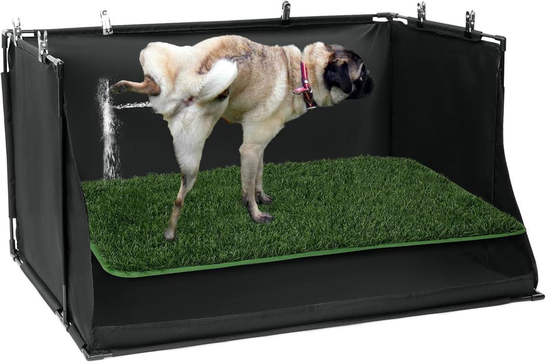 MABOZOO Dog Pee Pad Holder with Artificial Grass, 33.8 * 24 * 17.7 in Foldable Indoor Dog Potty Tray with Hemmed Edge, No Spill Pee Pad Holder Tray Puppy Litter Box for Dogs