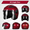 Adult 3/4 Open Face Motorcycle Helmet, Double Visor Motorbike Scooter Ebike Moped Cruiser Helmets for Men and Women DOT Approved (Wine Red, L)