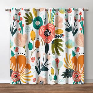 Jekeno Floral Blackout Curtains, Boho Colorful Flowers Print Decor for Home Bedroom Living Room Grommet Window Darkening Drapes, 52 Wide 84 Long Inches 2 Panel Set (Bohemian1)