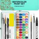 ARTISTRO Watercolor Paint Set, Vivid Colors in Portable Box, Palette set, Including Metallic and Fluorescent Colors. Perfect Travel Watercolor Set for Artists, Amateur Hobbyists and Painting