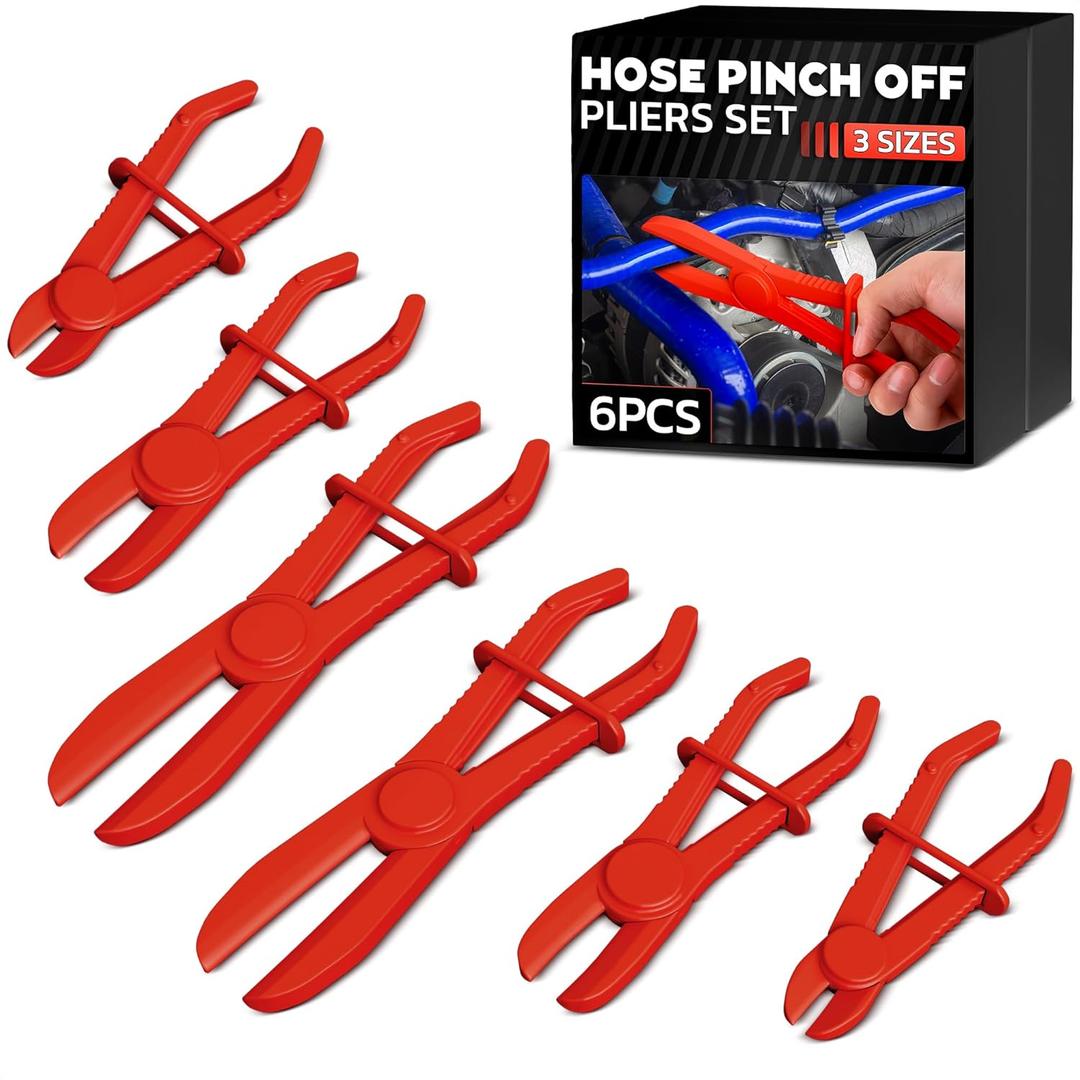 Hose Pinch Off Pliers Set  6Pcs Nylon Clamp Tools for Fuel, Coolant & Brake Lines  Non-Conductive Hose Locking Pliers for Automotive Repairs  Rust-Proof with Secure Lock Buckle & Anti-Slip Handles