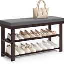 SONGMICS Bamboo Shoe Bench, 3-Tier Shoe Rack Organizer for Entryway, Living Room, Bench Seat Holds Up to 300 lb, 11.9 x 35.4 x 19.2 Inches, Rustic Walnut and Slate Gray ULBS904B32