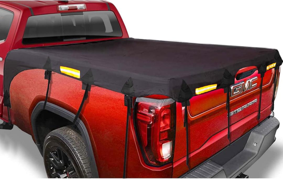 Upgraded Truck Bed Tarp Cover for Standard Bed (6.5' Box) Fit for Ford F150 GMC Silverado Ram, Waterproof Heavy Duty 600D Oxford Fabric, Pickup Truck Bed Cover with Bungee Webbings-Black