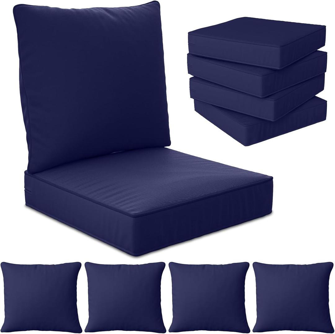 24" x 24" x 6" Outdoor Deep Seat Cushions Set - 4 Set Waterproof & Fade Resistant Patio Furniture Replacement Cushions, Non-Slip Outdoor Cushions Fit Loveseats, Couches, Chairs, and Sofas. (Navy Blue)