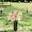 Briful Artificial Flowers Bouquet - 2 Pack Faux Silk Floral Arrangement Fake Carnations Roses Orchid Mixed Flower for Home Office Room Vase Memorial Grave Outdoor Decor