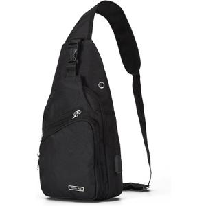 Seoky Rop Men Women Sling Backpack Anti Theft Crossbody Shoulder Chest Bag with USB Charging Port (Black)