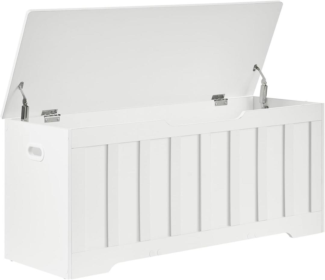 VANKILEY 43.3" Storage Chest Extra Large,Storage Trunk with 2 Safety Hinges,Wooden Storage Bench,Shoe Bench,43.3x15.7x19.1 Inch,Easy Assembly,Storage Bench for Bedroom,Living Room,entryway(White).