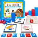 154 PCS Wooden CVC Word Spelling Game, Short Vowel Spelling Flashcards Sight Words Flash Cards Montessori Early Educational Toys for Preschool Kindergarten (5 Dry Erase Marker Included)