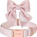 Unique style paws Silk Pink Color Dog Collar Adjustable Durable Dog Collar with Bow Wedding Bowtie Collar for Medium Dogs (Princess), M
