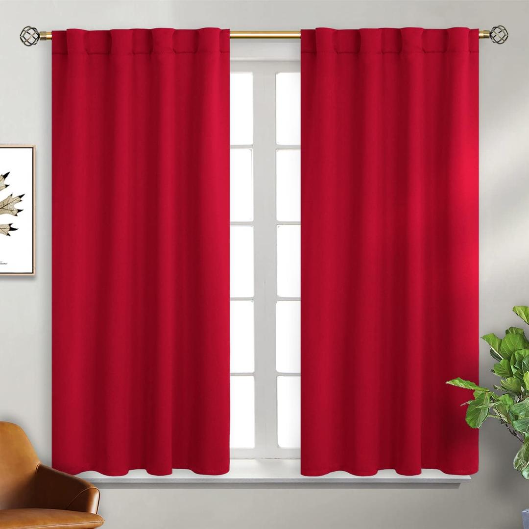BGment Blackout Curtains for Bedroom - 54 Inch Rod Pocket and Back Tab Thermal Insulated Room Darkening Curtains for Living Room, 2 Curtain Panels (38 x 54 Inch, Red)