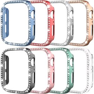 8 Pack Case for Apple Watch Series SE 3/SE 2/SE/6/5/4 40mm, Glitter Diamond Glossy Bumper, Bling Rhinestone Hard PC Protective Cover for Women Girl Compatible with iWatch SE 3/SE 2/SE/6/5/4