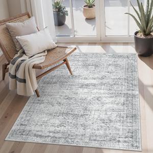 3x5 Rug, Small Area for Kitchen, Entryway, Machine Washable Non-Slip Throw Rug, Vintage Carpet for Nursery Coffee Table Grey