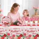 Childom Mothers Day Decorations for Party,132 Pcs Disposable Mothers Day Plates Tablecloth Cups Knives Spoons Forks for Party Supplies,Plates Tableware for Moms Birthday,Home,Brunch,Dinner,Serves 26