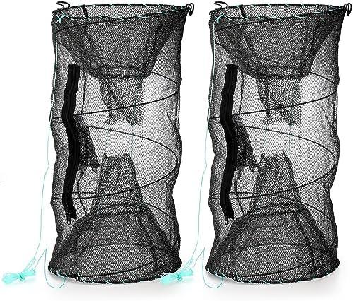 ZENFUN 2 Pcs Fishing Bait Trap, Crab Traps Minnow Traps, Crawfish Trap, Collapsible Net, Foldable Fishing Net Portable Folded Fishing Accessories