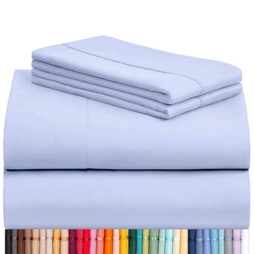 LuxClub 4 PC Sheet Set Bed Sheets Deep Pockets 16" Eco Friendly Wrinkle Free Cooling Machine Washable Hotel Bedding Silky Soft - Sky Blue Full