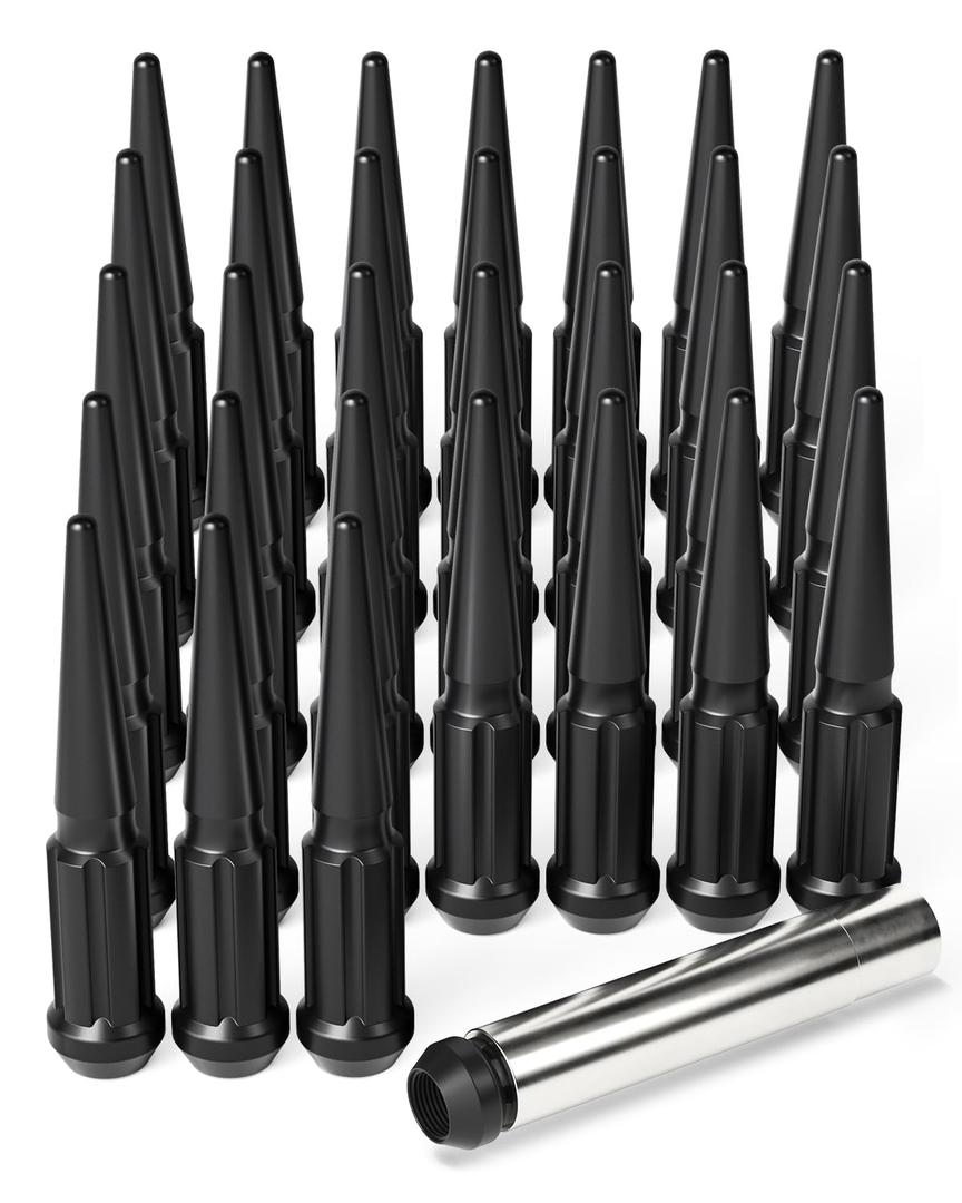 14x1.5 Lug Nuts Black 32 Piece, M14x1.5 Spike Lug Nuts Wheel Accessories Compatible with Chevy Ram Ford GMC