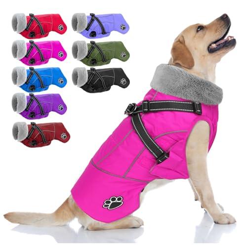 Doglay Dog Coat with Harness, Reflective Warm Dog Jacket Waterproof Puppy Winter Coat for Cold Weather, Adjustable Fleece Jacket for Small Medium Large Dogs
