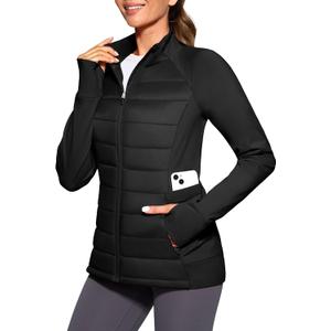 G Gradual Women's Running Fleece Lined Jackets 6 Pockets Lightweight Water Resistant Puffer Jacket for Hiking Travel (Black, S)