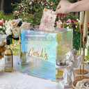 OurWarm Iridescent Acrylic Wedding Card Box with String Light, DIY Gift Card Box for Wedding Reception, Wedding Envelope Money Card Boxes Holder for Party Graduation Baby Shower Birthday Decorations