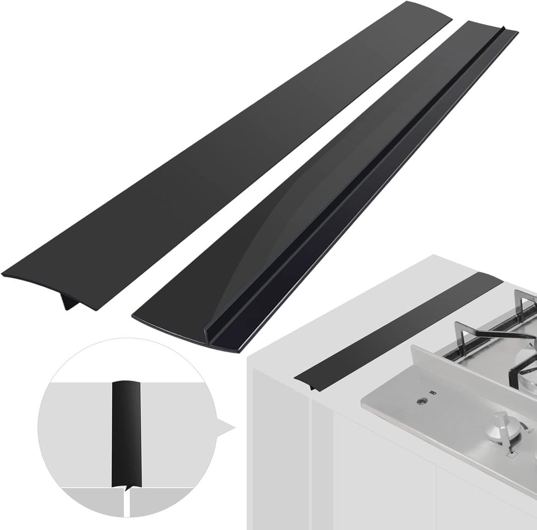Silicone Stove Counter Gap Cover (2 Pack),Easy Clean Heat Resistant Wide & Long Kitchen Stove Gap Filler,Seals Spills Between Counters, Oven, Stovetops, Washing Machines, Washer, Dryer(30 in, Black)