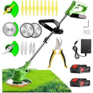 21V Cordless Weed Wacker Electric String Trimmer/Edger, 2.0Ah Battery and Charger Included, Brush Cutter Lawn Mower with 3 Types of Blades, for Lawn, Yard and Bush Trimming