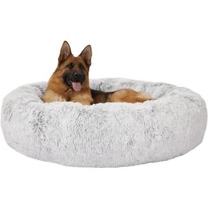 Bedfolks Calming Donut Extra Large Dog Bed, 45 Inches Round, Anti-Anxiety Plush, Washable with Non-Slip Bottom (Light Grey)